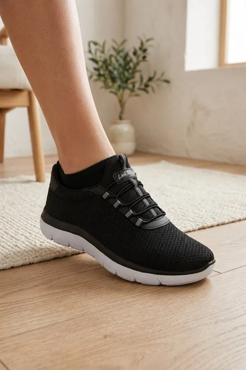 Siyah Beyaz Kadın Günlük Sneaker Yazlık Fileli Spor Ayakkabı