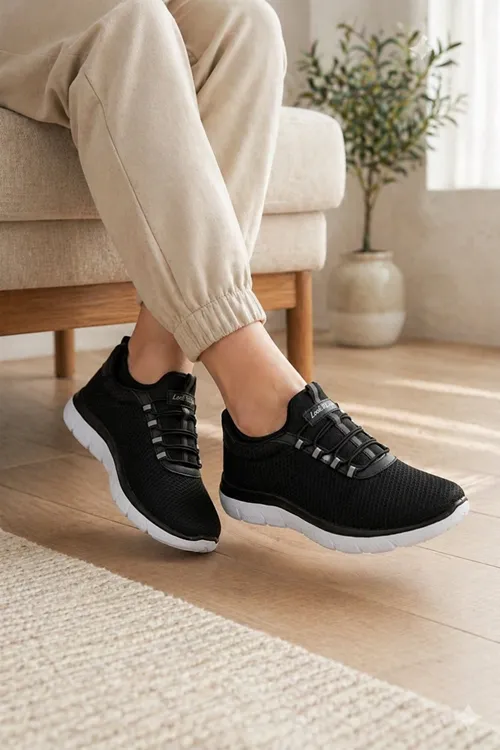 Siyah Beyaz Kadın Günlük Sneaker Yazlık Fileli Spor Ayakkabı