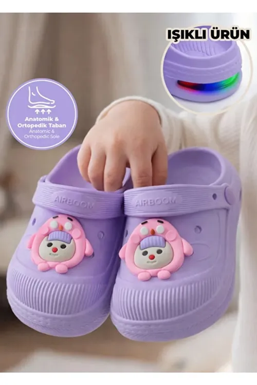 Lila Anatomik Comfort Günlük Sahil Plaj Havuz Işıklı Çocuk Terlik & Sandalet