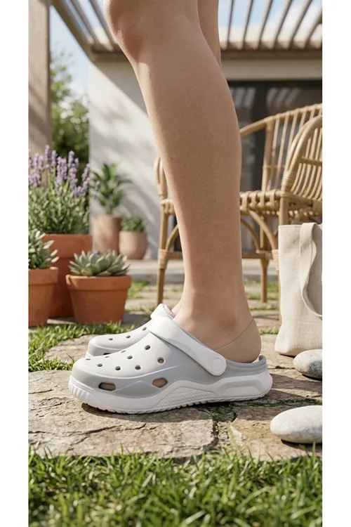 Beyaz Gri Günlük Sahil Havuz Plaj Terliği Kadın Terlik & Sandalet
