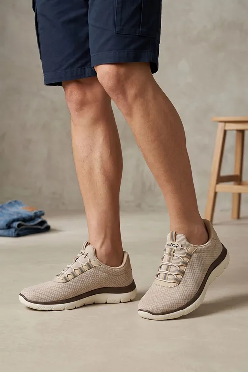 Bej Kadın Günlük Sneaker Yazlık Fileli Spor Ayakkabı