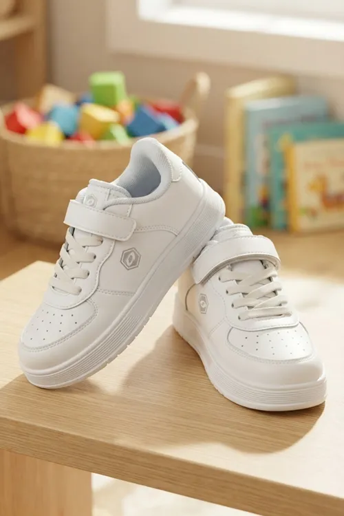Beyaz Cırtlı Unisex Çocuk Spor Ayakkabı Günlük Sneaker