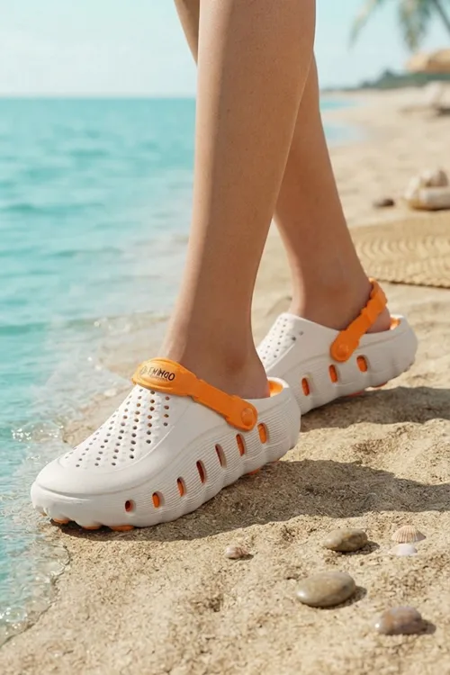 Ekru Turuncu Günlük Sahil Havuz Plaj Terliği Unisex Terlik & Sandalet