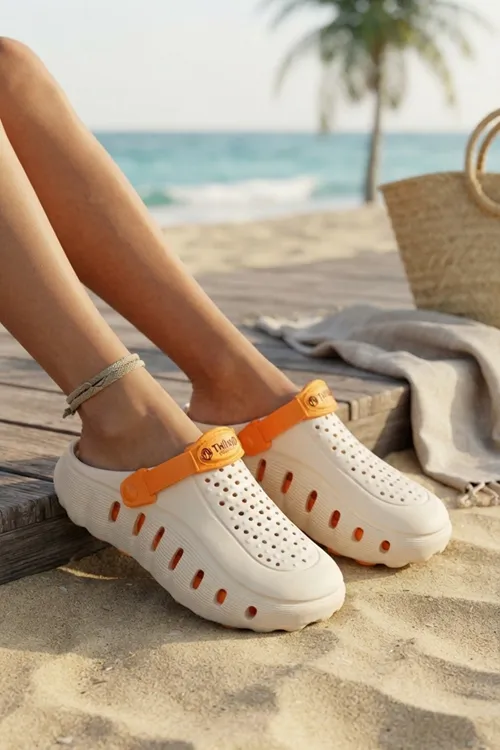 Ekru Turuncu Günlük Sahil Havuz Plaj Terliği Unisex Terlik & Sandalet