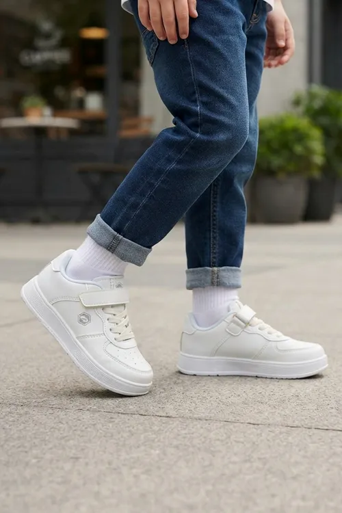 Beyaz Cırtlı Unisex Çocuk Spor Ayakkabı Günlük Sneaker