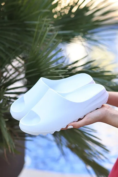 EVA Unisex Kadın Erkek Beyaz Sabo Günlük Rahat Balkon Bahçe Havuz Plaj Terliği