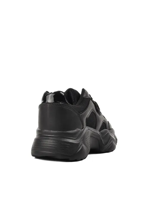 Siyah Rahat Kalın Taban Kadın Sneaker Günlük Spor Ayakkabı