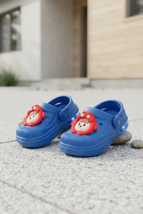 Saks Mavi Emojili Günlük Sahil Plaj Havuz Işıklı Çocuk Terlik & Sandalet
