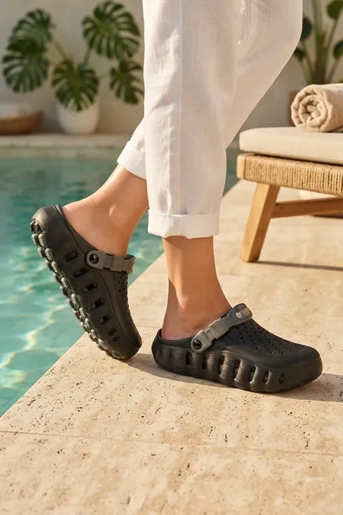 Siyah Füme Günlük Sahil Havuz Plaj Terliği Unisex Terlik & Sandalet