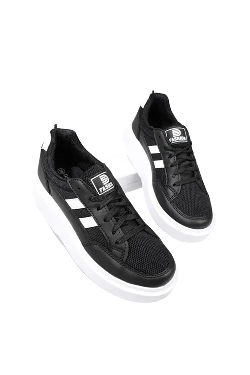 Kadın Siyah-beyaz Anorak Kalın Taban Sneaker Günlük Spor Ayakkabı