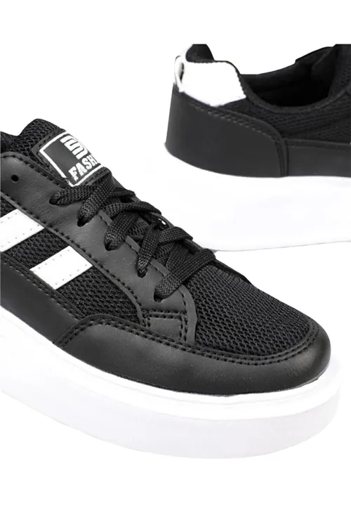 Kadın Siyah-beyaz Anorak Kalın Taban Sneaker Günlük Spor Ayakkabı