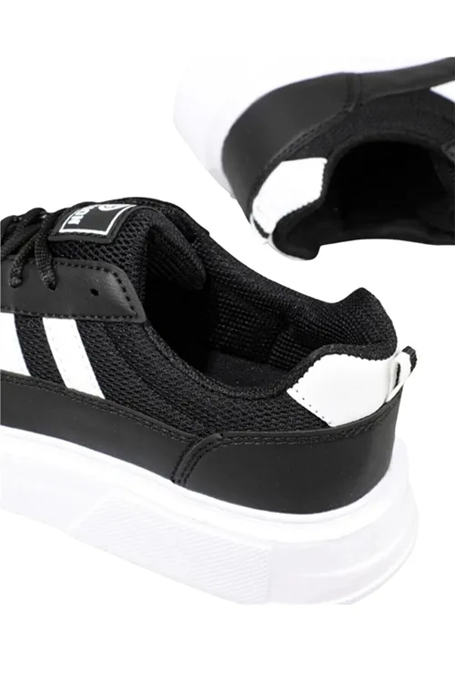 Kadın Siyah-beyaz Anorak Kalın Taban Sneaker Günlük Spor Ayakkabı