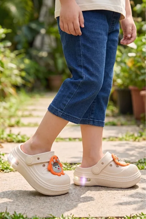 Ekru Anatomik Comfort Günlük Sahil Plaj Havuz Işıklı Çocuk Terlik & Sandalet
