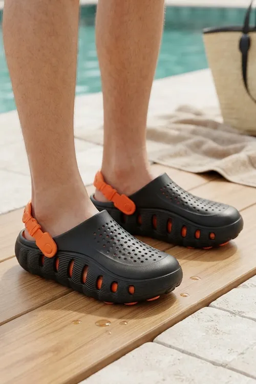 Siyah Turuncu Günlük Sahil Havuz Plaj Terliği Unisex Terlik & Sandalet