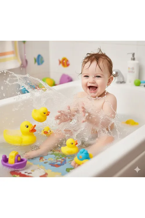 Ördek 4'lü Yavrulu Sesli Banyo Oyuncağı Seti Ördek Ailesi Duş Seti Bebekler İçin