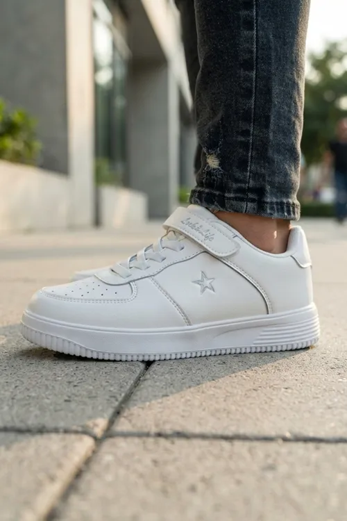 Beyaz Günlük Sneaker Cırtlı Unisex Çocuk Spor Ayakkabı