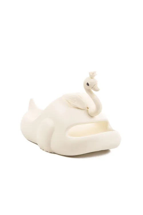 Cool Beyaz Kuğu Figürlü Sevimli Günlük Bahçe Sahil Plaj Kreş Unisex Çocuk Terlik