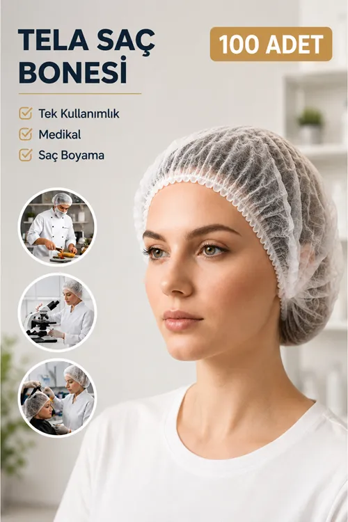 Saç Bonesi Bone Beyaz Tek Kullanımlık 100 Lü Paket Medikal Bone