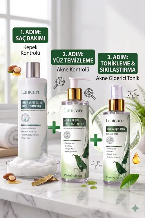 Kepek Ve Dökülme Karşıtı Şampuan + Akne Karşıtı Cilt Bakım Ürünleri