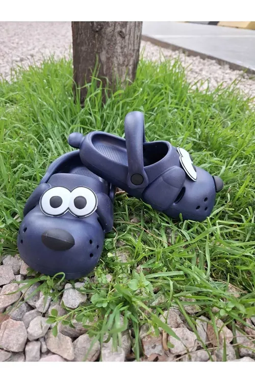Doggy Lacivert Köpek Figürlü Sevimli Günlük Bahçe Sahil Plaj Kreş Unisex Çocuk Terlik&S