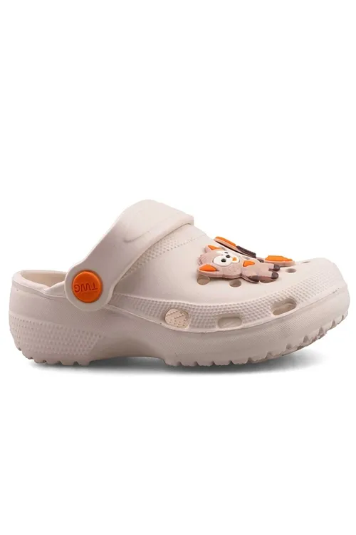 Ekru Figürlü Günlük Bahçe Sahil Plaj Kreş Unisex Çocuk Terlik&Sandalet