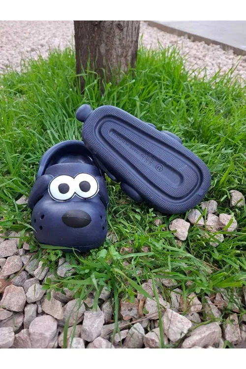 Doggy Lacivert Köpek Figürlü Sevimli Günlük Bahçe Sahil Plaj Kreş Unisex Çocuk Terlik&S