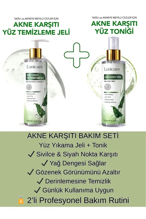 Akne Karşıtı Yüz Yıkama Jeli + Akne Karşıtı Tonik Set
