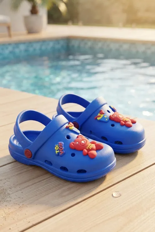 Saks Mavi Ayıcıklı Kreş Sahil Plaj Havuz Terliği Unisex Çocuk Terlik & Sandalet