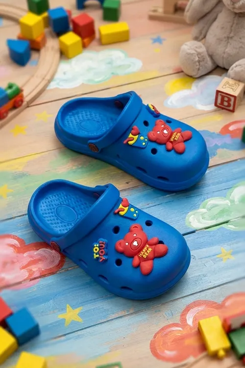 Saks Mavi Ayıcıklı Kreş Sahil Plaj Havuz Terliği Unisex Çocuk Terlik & Sandalet