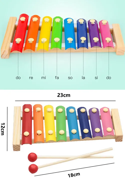 Eğitici Ahşap Ksilofon 8 Nota 8 Ton 25 cm 8 Tuşlu Sesli Selefon Oyuncak