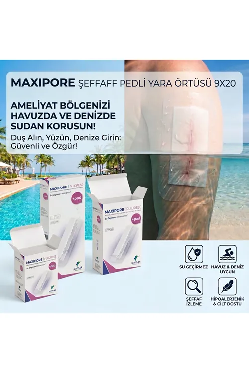 Şeffaf Su Geçirmez Pedli Yara Örtüsü 9x20 25li