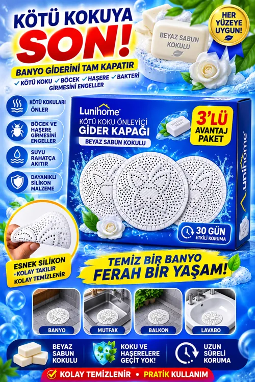 3 Adet Beyaz Sabun Kokulu Kötü Koku Önleyici Gider Kapağı – Silikon Banyo Mutfak Balkon Lavabo Tıpası