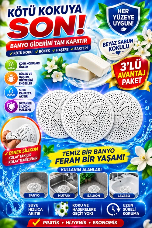 3 Adet Beyaz Sabun Kokulu Kötü Koku Önleyici Gider Kapağı – Silikon Banyo Mutfak Balkon Lavabo Tıpası