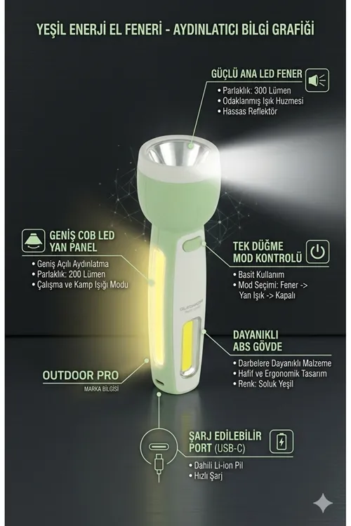 Şarjlı El Feneri Çift Fonksiyonlu 100W Led
