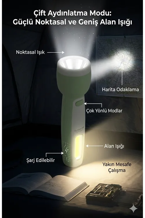 Şarjlı El Feneri Çift Fonksiyonlu 100W Led