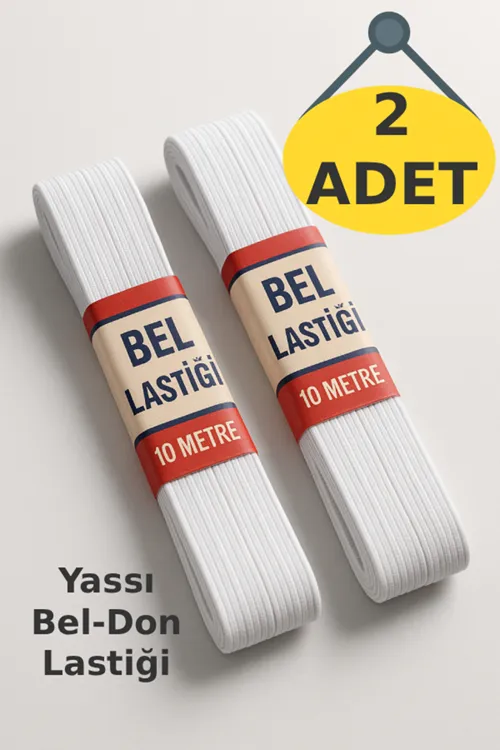 2 Adet Don Lastiği Esnek Beyaz Bel Lastiği Yassı Lastik Paça 20 Metre