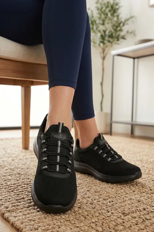 Siyah Unisex Günlük Sneaker Yazlık Fileli Spor Ayakkabı