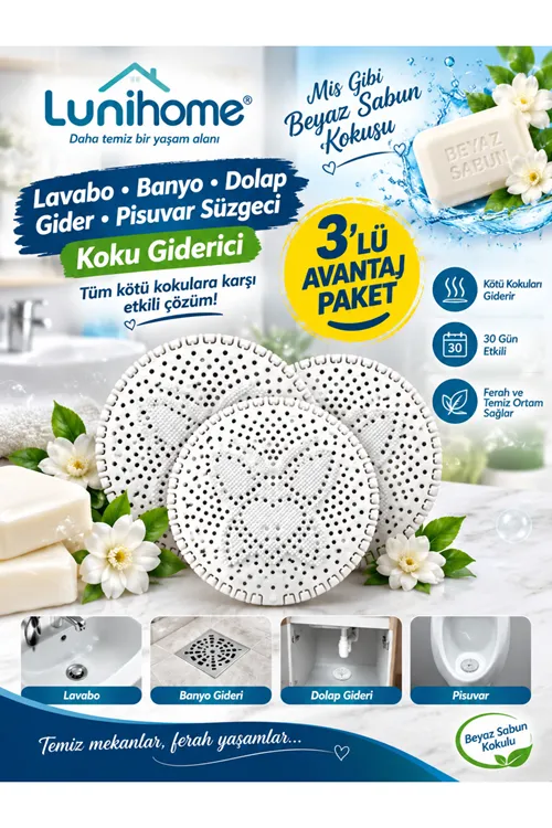Beyaz Sabun Kokusu 3 Adet Lavabo Banyo Dolap Gider Pisuvar Süzgeci Beyaz Sabunlu Koku Giderici