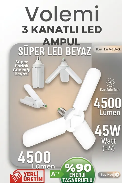 3 Kanatlı %90 tasarruflu 45w Ampul 5.000 Lümen Led Aydınlatma Beyaz Işık Led Ampul