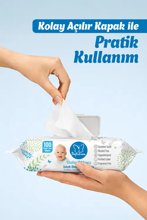 Baby Wipes Extra Kalın Islak Bebek Havlusu Kokusuz Hypoallergenic 100 Yaprak