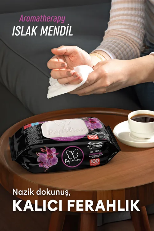 Premium Aroma Terapi Islak Mendil pH Dengeli Extra Yumuşak Alkolsüz 100 Adet