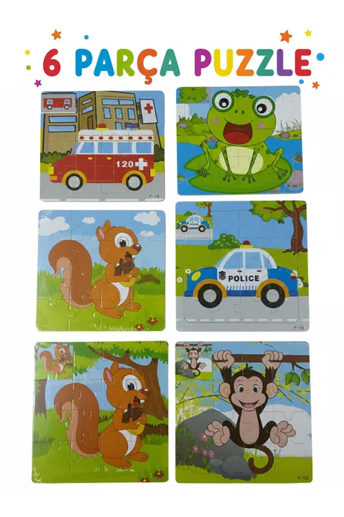 6 Parça Ahşap Puzzle Seti Eğitici Zeka Geliştirici Set