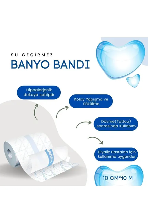 Şeffaf Pu Flaster Su Geçirmez Banyo Bandı Dövme Bandı, Diyaliz Bandı (10CM*10M)