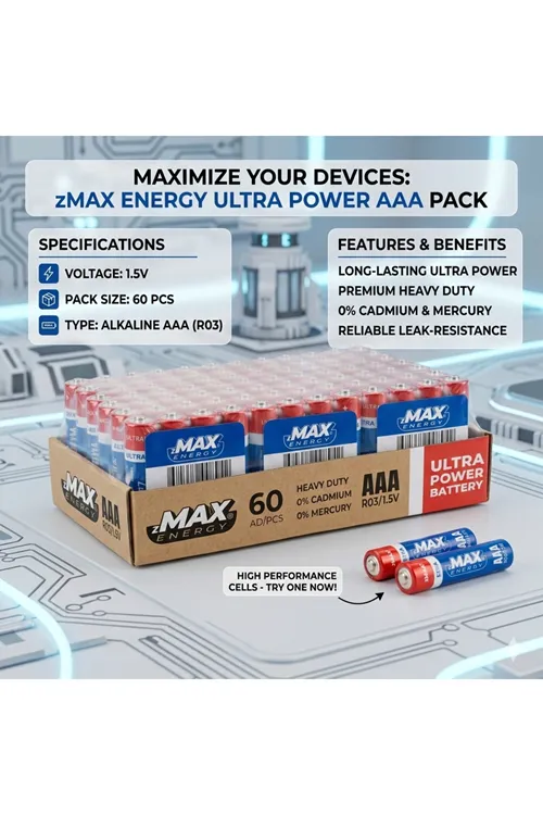 Zmax Energy MAX-0636 AAA Çinko İnce Kalem Kumanda Pili 60'lı