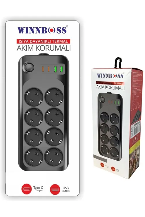 10'lu 2 Metre Kablolu 2USB+2TYPE-C Girişli Akım Korumalı Grup Priz