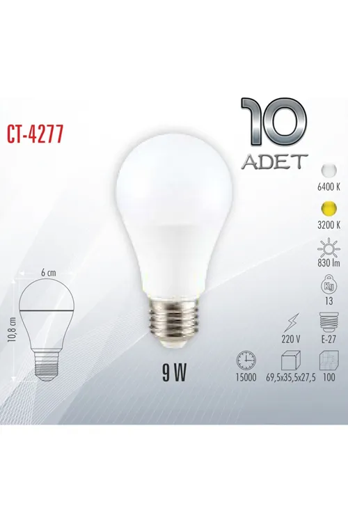 CT-4277 9W LED Ampul BEYAZ 6400K(100 Adet)