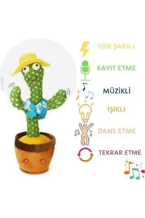 Oyuncak Sesli Işıklı Müzikli Ses Kayıt Yapan Kaktüs
