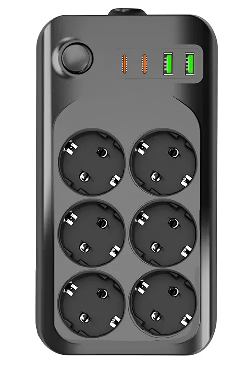 Termal Akım Korumalı USB ve Type-C 2.1A Şarj Çıkışlı 10A 2500W 6'lı Uzatma Grup Priz 2 Metre 3421
