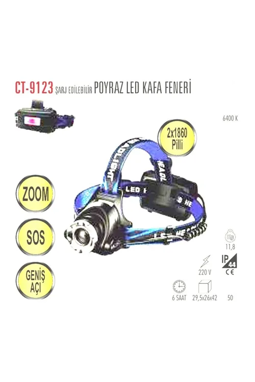Ct-9123 Poyraz Kafa Lambası Ledli Şarj Edilebilir Zom Sos Geniş Açı