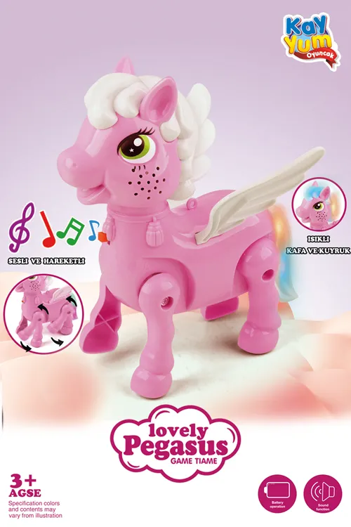 Işıklı Sesli Pilli Yürüyen At Oyuncağı Pony Oyuncağı Pembe ve Mavi